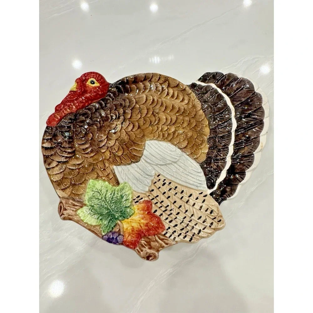 Fitz Floyd 1994 Harvest Turkey Plate Canape Omnibus Thanksgiving Vtg